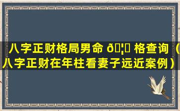 八字正财格局男命 🦆 格查询（八字正财在年柱看妻子远近案例）